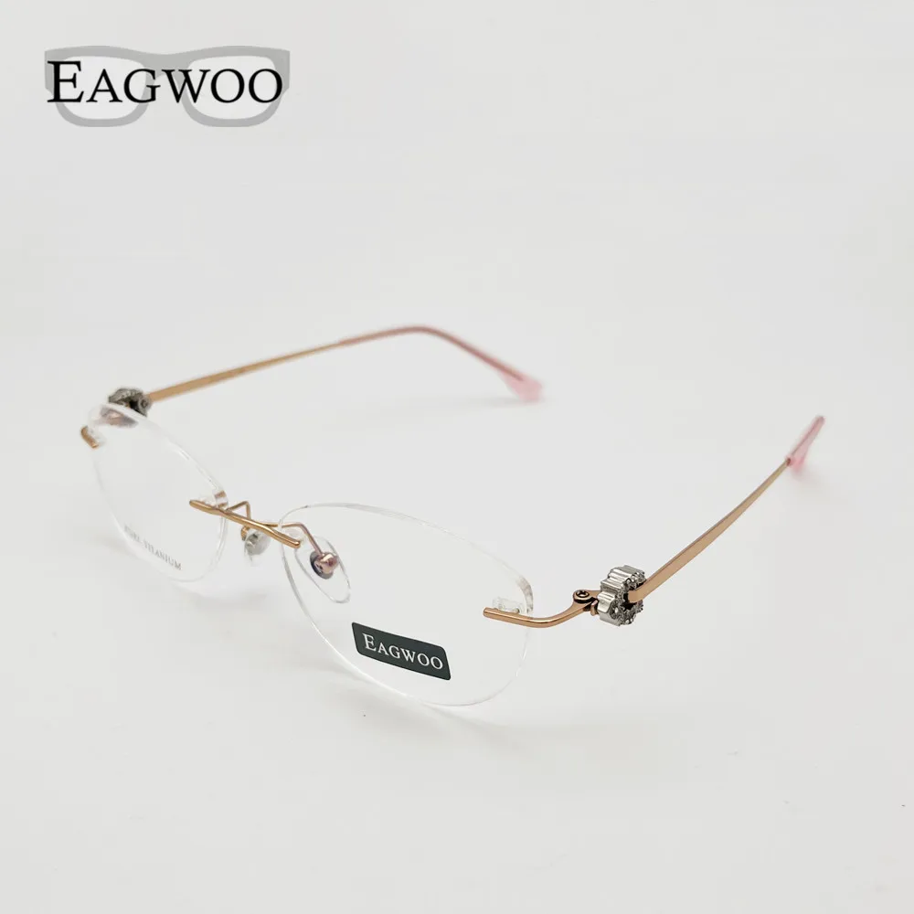 

Designed Women Pure Titanium Eyeglasses Rimless Optical Frame Prescription Frameless Spectacle Crystal Decoration