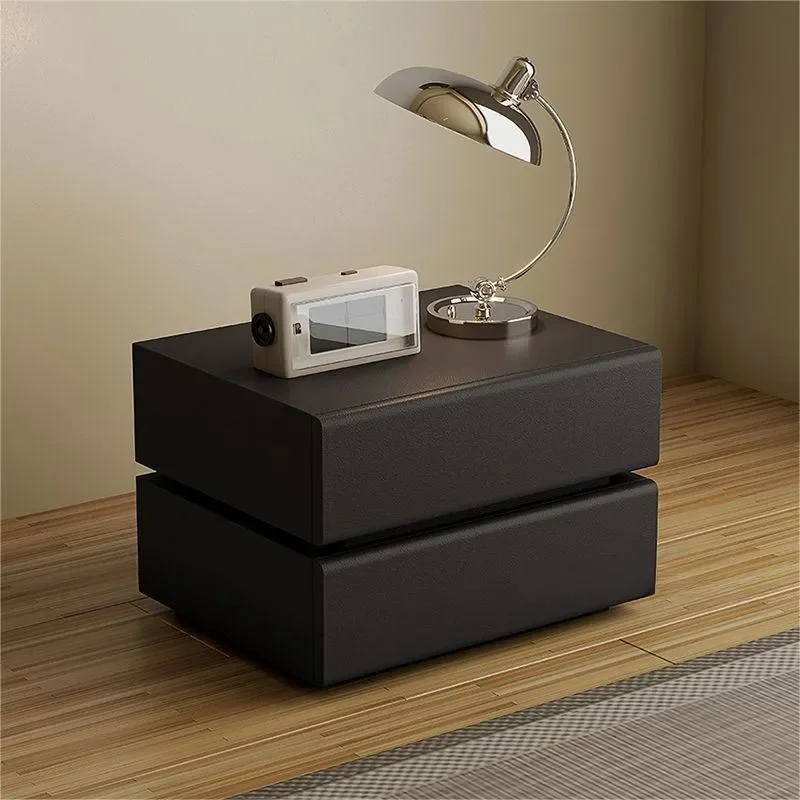 Nordic Cream Microfiber Leather Solid Wood Nightstand Large Simple Bedroom Side Table Minimalist Ins Style End Table