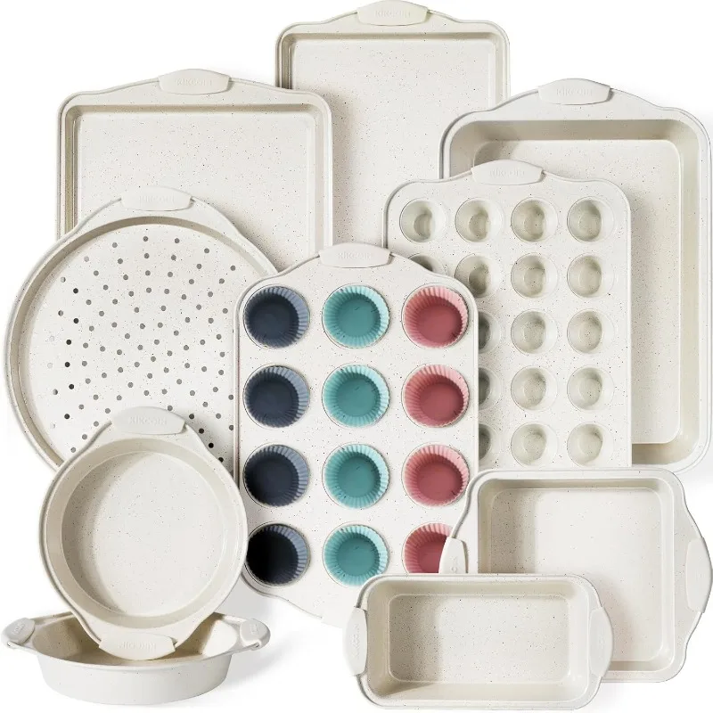 

22 PCS Nonstick Baking Pans Set, Stackable Bakeware Sets with Silicone Handles, 450°F Oven Safe Baking Sheet Set, Easy R