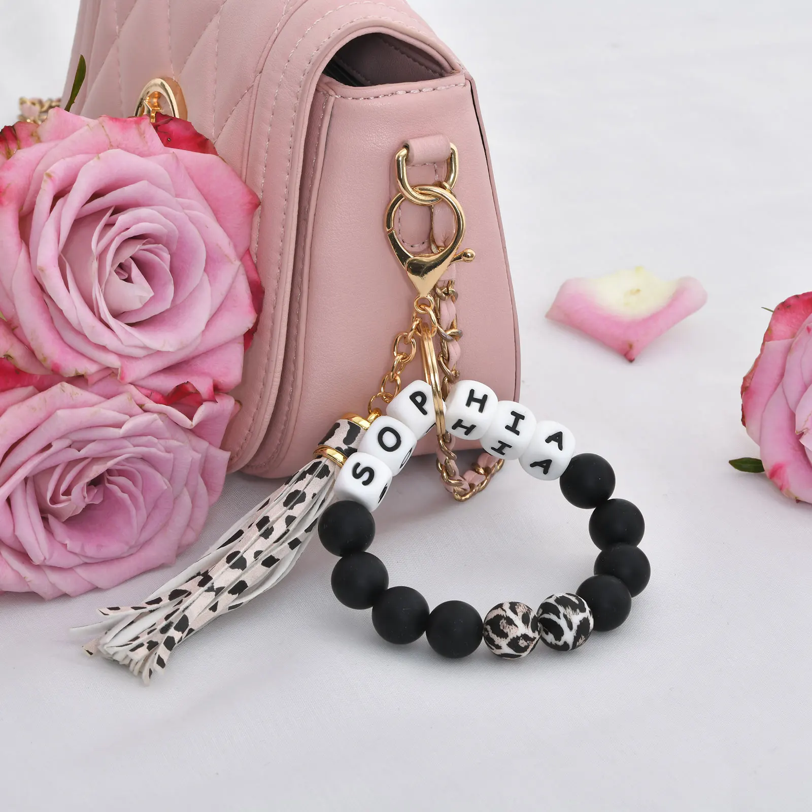 2-8 Letters Customized Pendant Colorful Vitality Keychain Alloy and Silica Gel Material for Women,Bag Jewelry Accessary