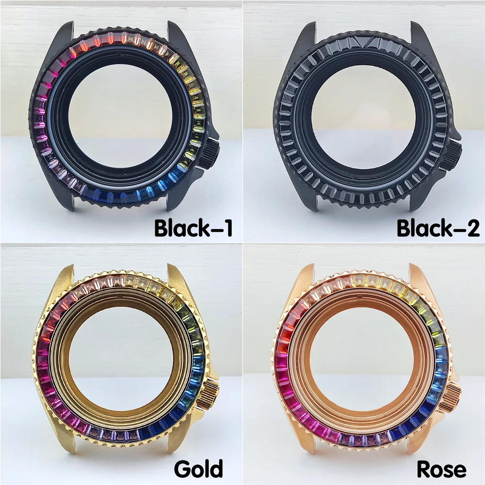 NH35 Case SKX007 Case SKX009 Case 41MM Fancy Color Diamond Case Sapphire Glass Case Suitable for NH35/NH36 Movement Watch Case