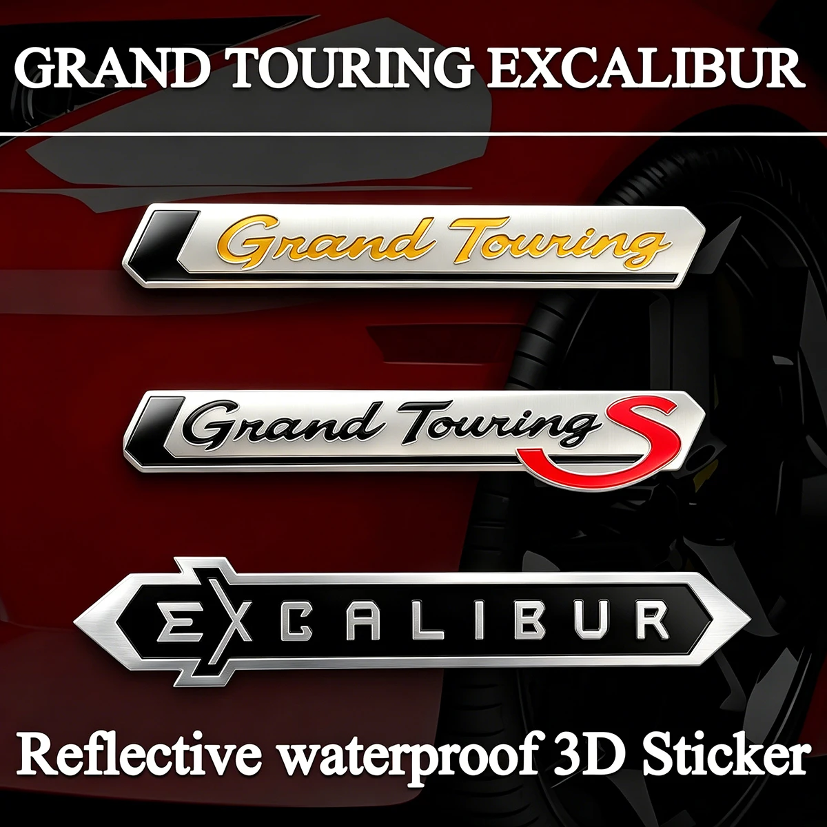 Adesivos 3D de Alumínio Grand Touring Excalibur para Capô, Para-lama, Porta-malas e Tampa Traseira do Carro - Emblema Decorativo e Acessórios