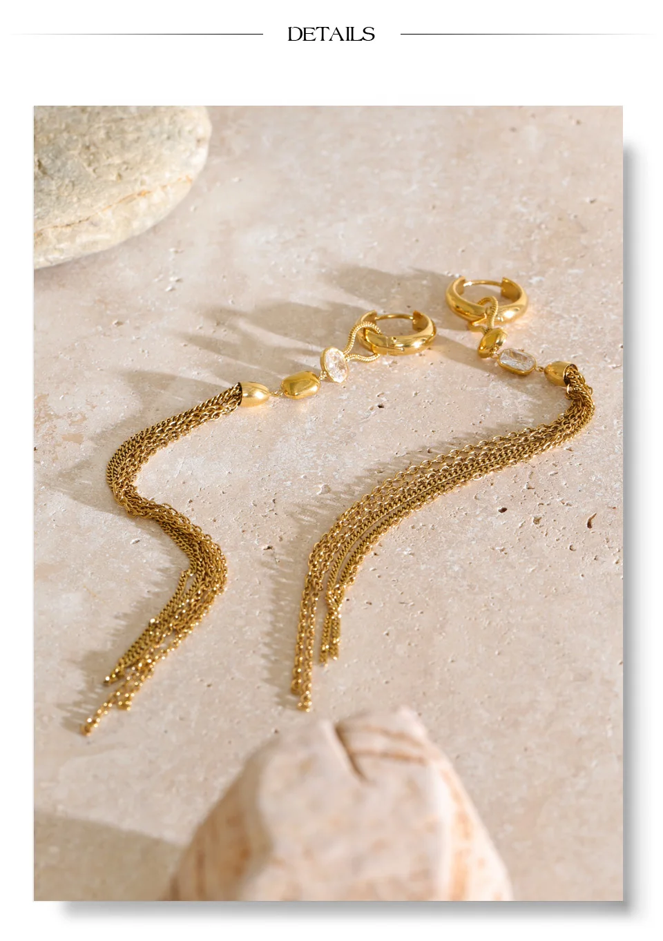 Yhpup Edelstahl Zirkonia Quasten-Wasserfall Lange Ketten-Ohrhänger PVD-Beschichtet Neuheiten Stilvoller Ästhetischer Schmuck – Detail 8