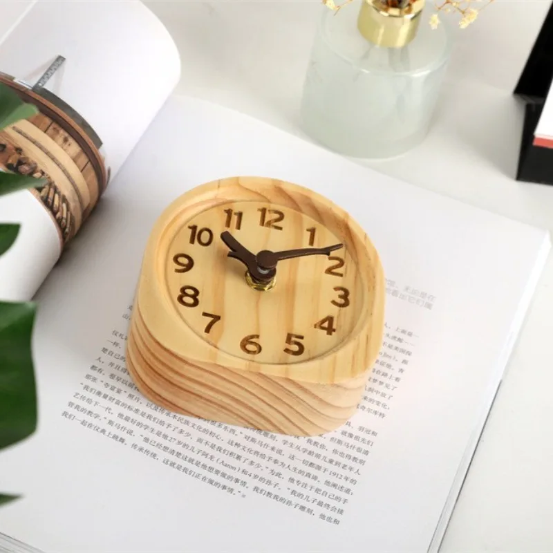 Creative Pine Clock Korean Style Solid Wood Pointers Decorative Table Clock Bedroom Bedside Decorative Items Quartz Watch