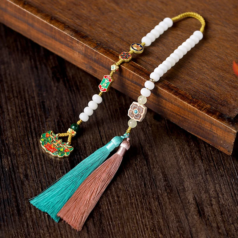 

White Bodhi Long Tassel Car Pendant Decoration Furniture Accessories Cloisonné Ruyi Lock Chinese Traditional Peace Gift