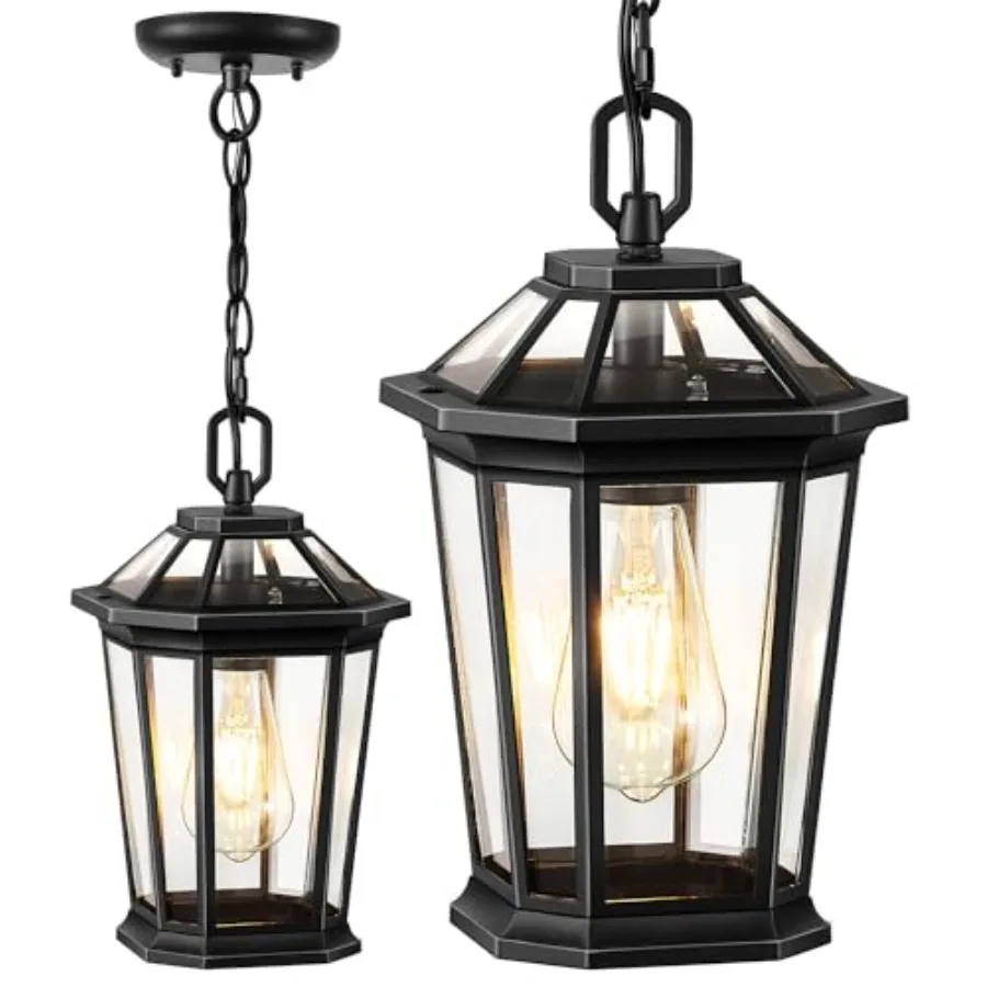 

Outdoor Pendant Lights, Modern Hanging Outside Lantern, Aluminum Porch Light Ceiling, Outdoor Chandelier for Porch with Clear G