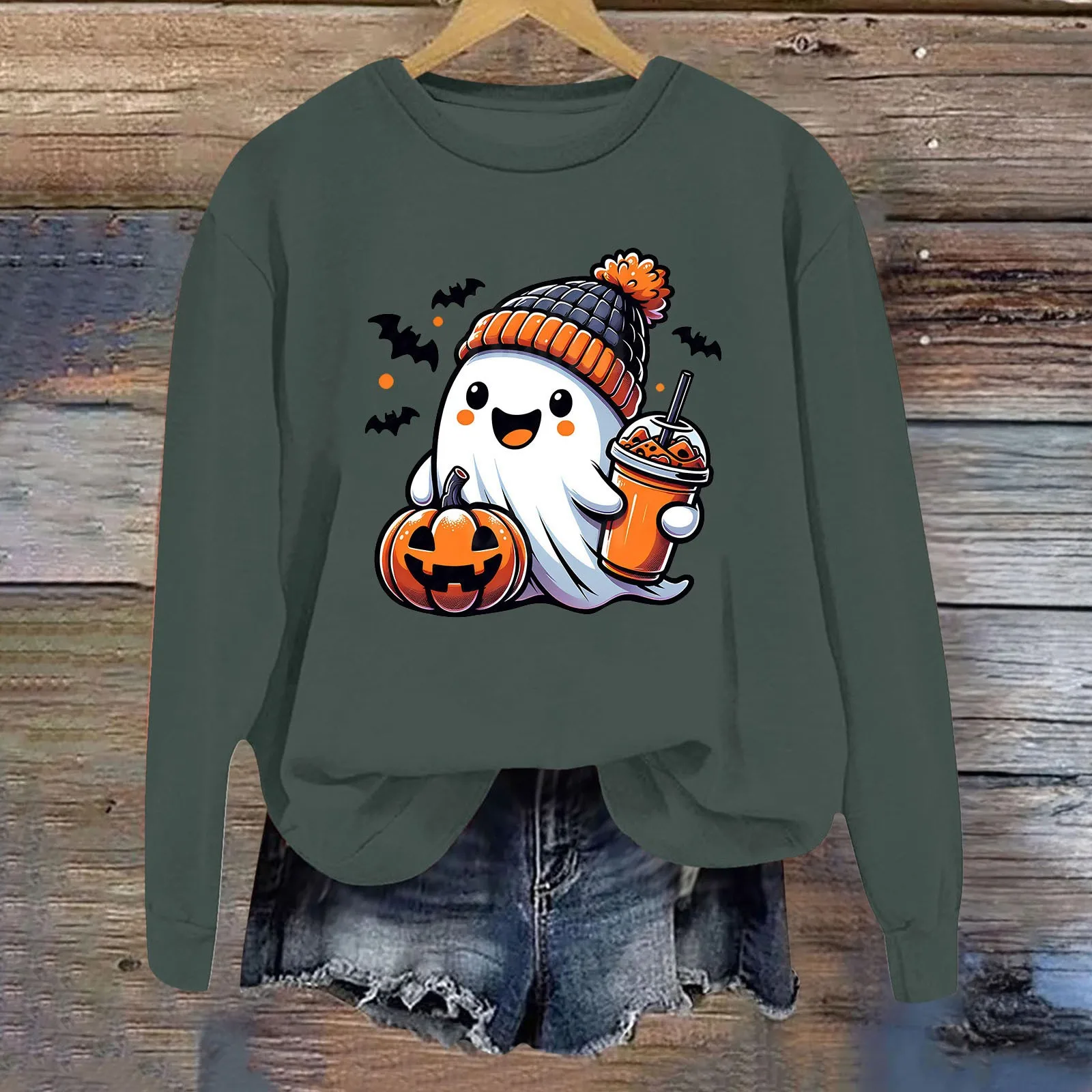 Happy Halloween Print Hoodies Women Summer Casual Sweatshirts Spooky Season Sweatshirts Halloween Pumpkins Ghost Halloween Gifts