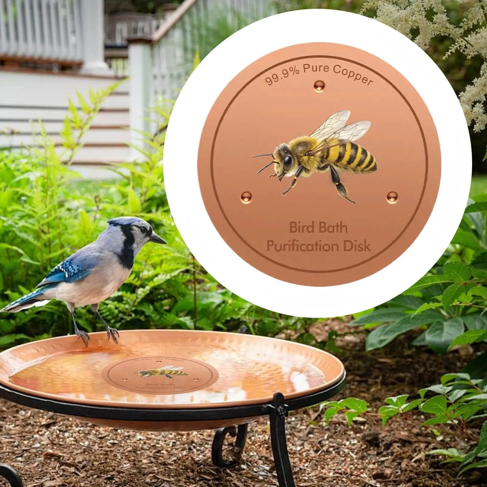 Metal bird bath tray Birdbath Cleaner Water Purification Discs Bird Bath Copper Disk for Outdoor Garden Deck Patio Bowl