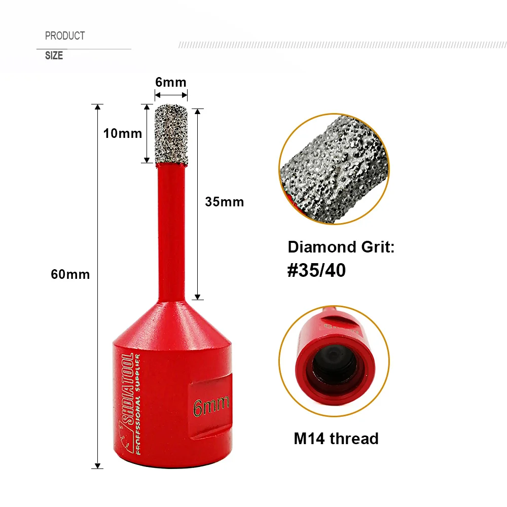 SHDIATOOL 2 pz 6mm punta diamantata Dry gres porcellanato marmo Core Bit granito marmo sega a tazza M14 corone di perforazione del filo