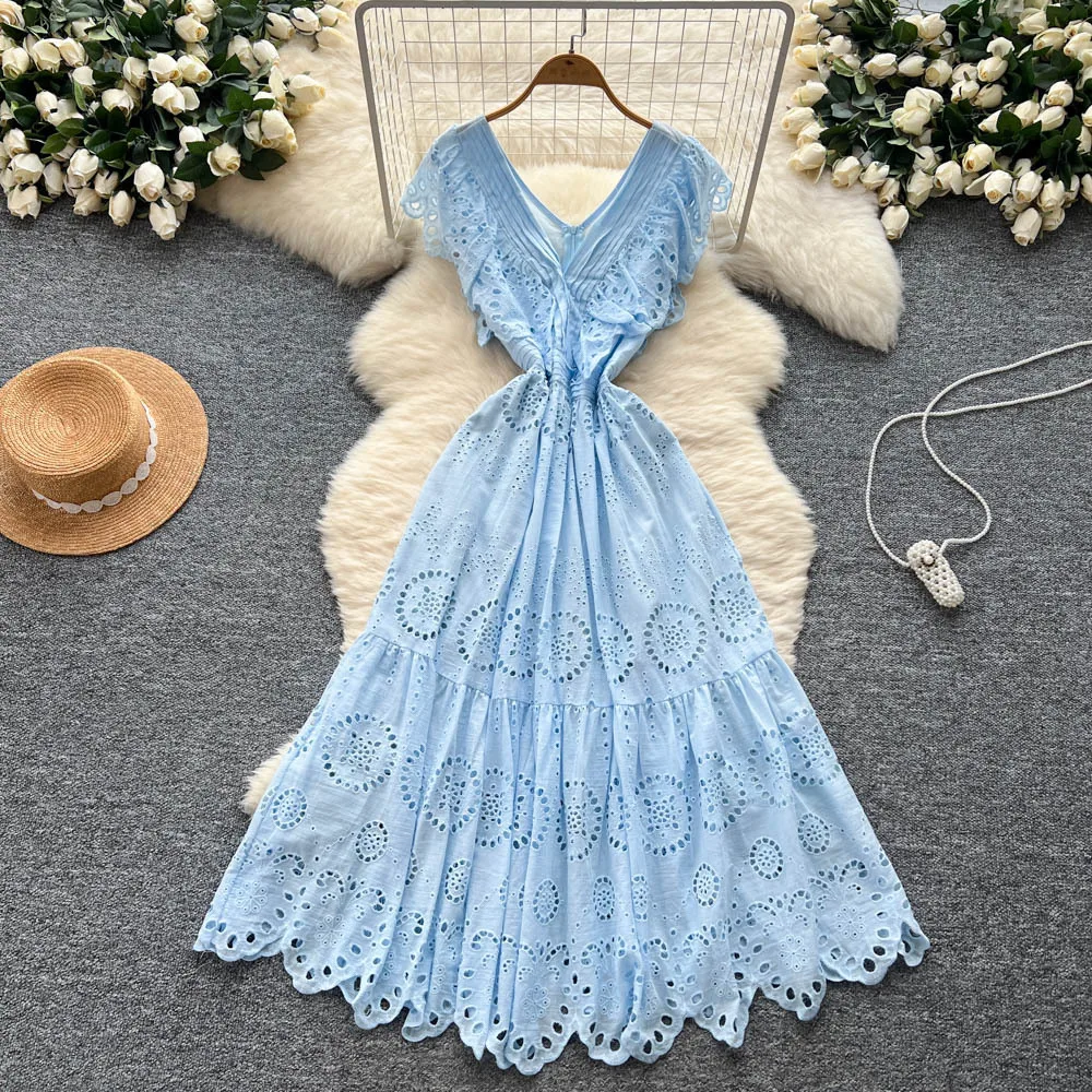 Dress Women Long Dresses A Line Vestidos Streetwear V Neck Fly Sleeve Party Night Elegant Splice Y2k Work Slim Fit Summer 2025