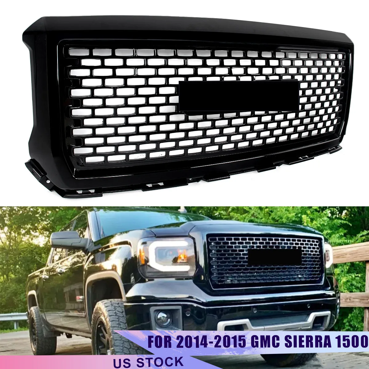 

Front Grille For 2014-2015 GMC Sierra 1500 Denali Front Upper Bumper Grille Honeycomb Radiator Mesh Grid Cover Air Inlet Grille