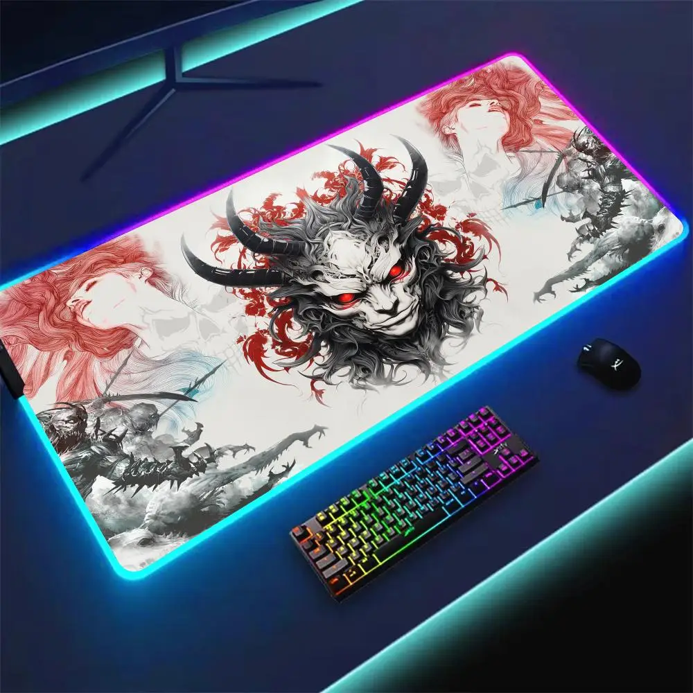 

RGB Mouse pad Devil mask theme anime gaming mat rubber anti-slip Desk Mat LED glow Gaming keypad mousepad gamer pc accessories
