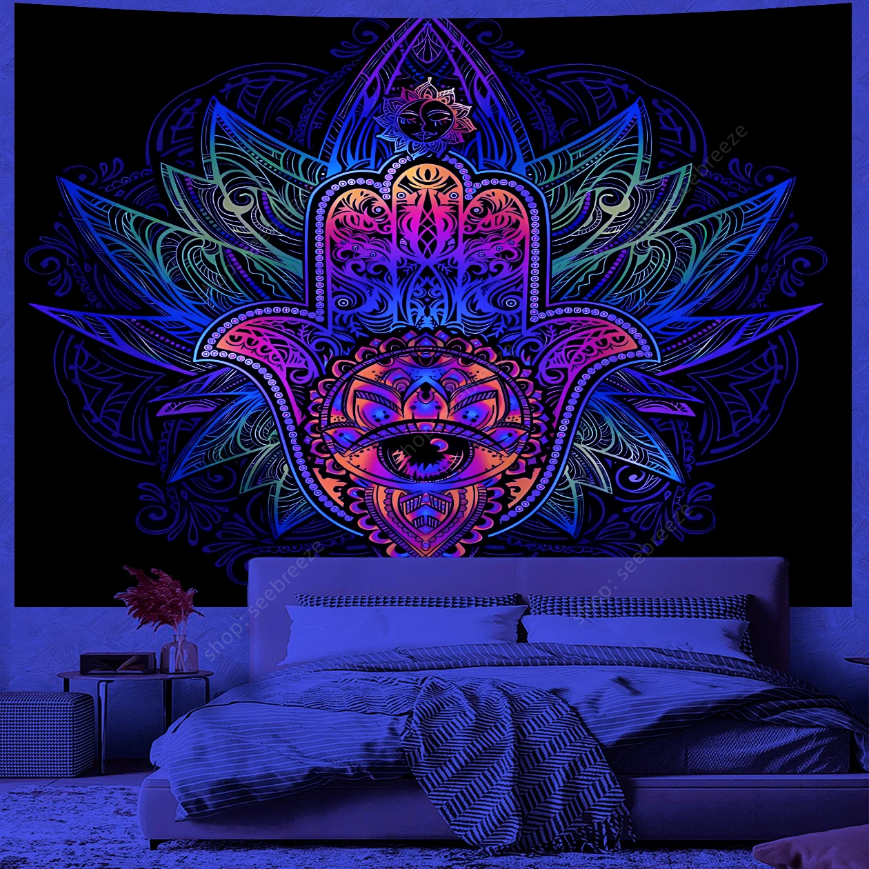 Cosmic Eye of God UV reactive tapestry Psychedelic hippie tapestry wall hanging used for aesthetic room wall decor Ceiling decor