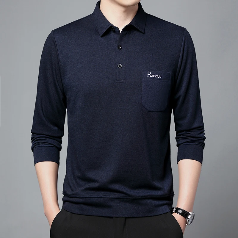 

Pocket Embroidery Classic Casual Long Sleeve Polo Shirts For Men Autumn New Quality Skin-Friendly Breathable Loose Fit Camisetas