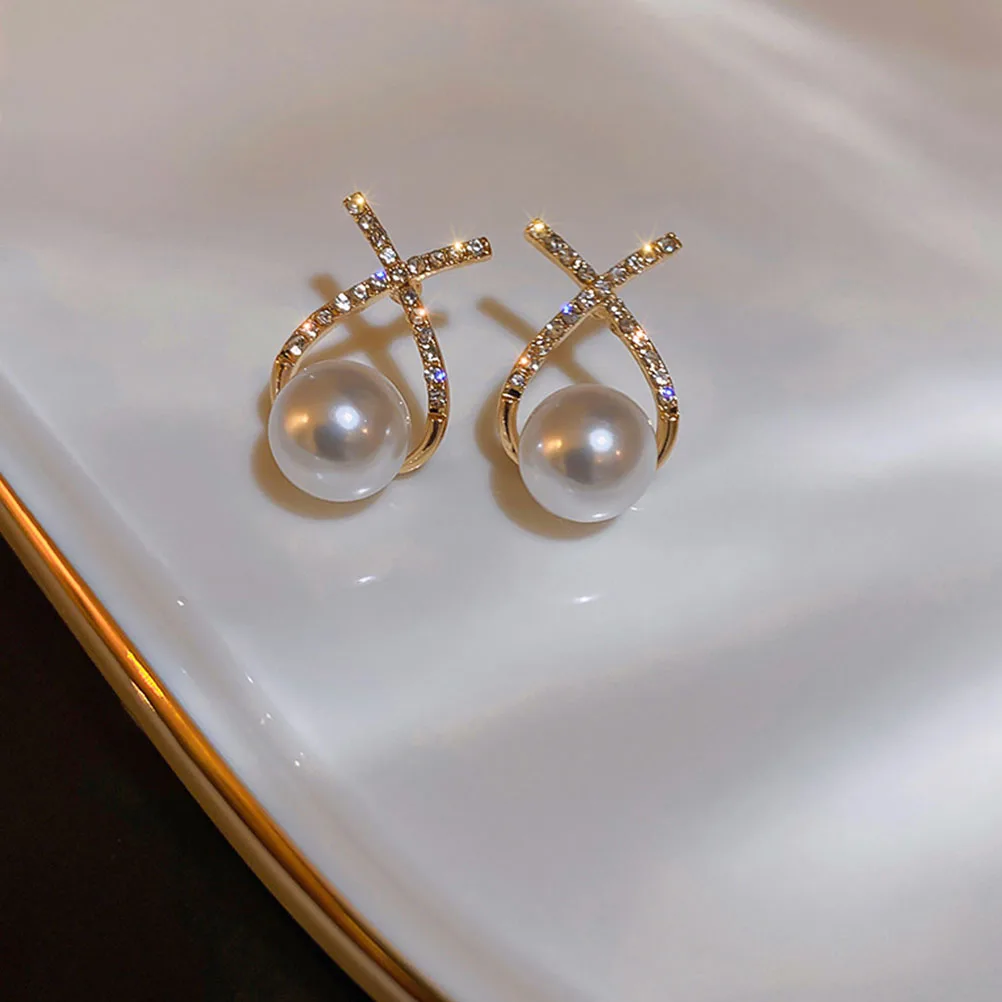 

1Pair Pearls Earrings Rhinestones Studs Statement Accessories Women Girls Party Dating Festival Holiday Aesthetic Cool
