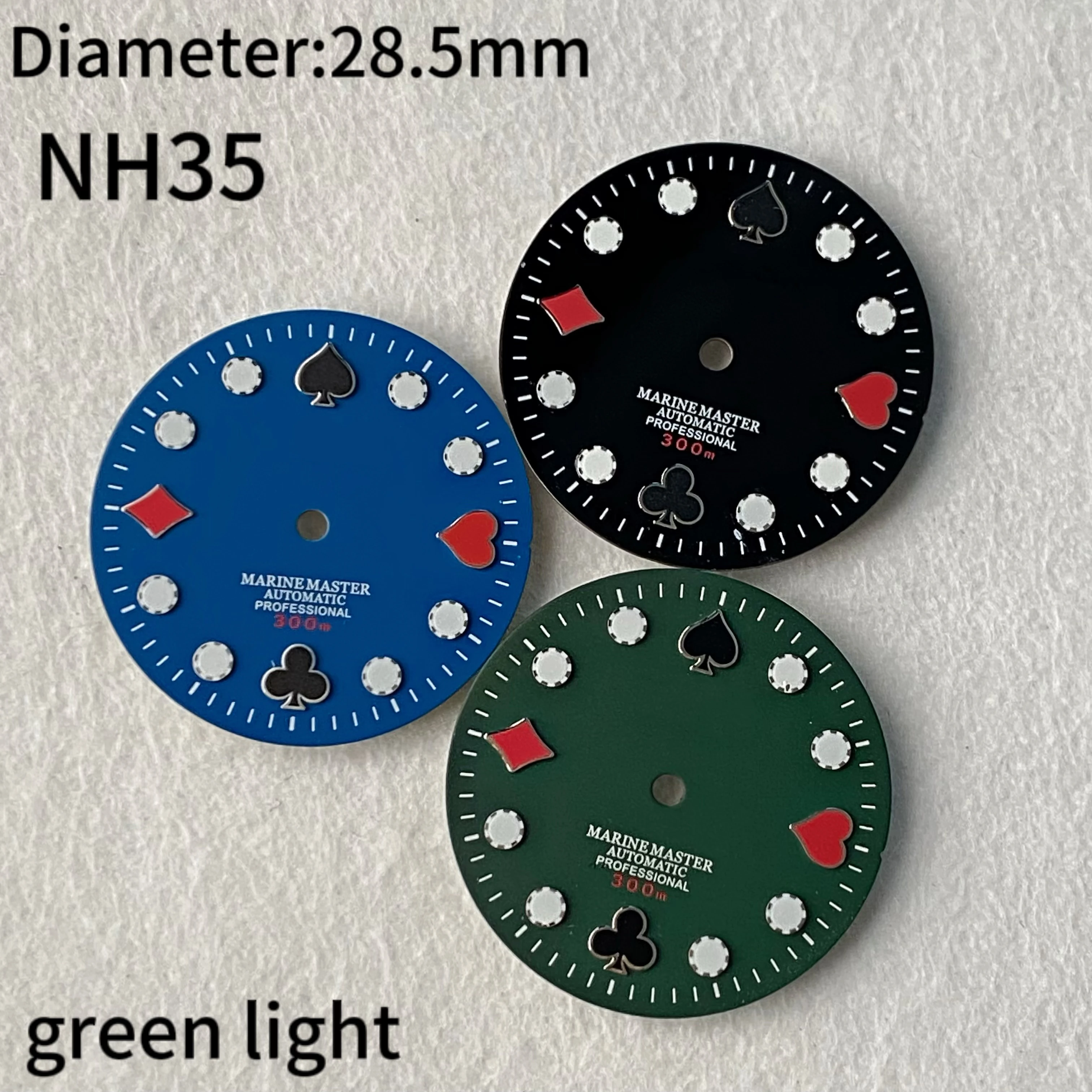 

28.5mm green luminous dial suitable for NH35 and NH36 automatic movement, with S logo, customizable men's watch accessories