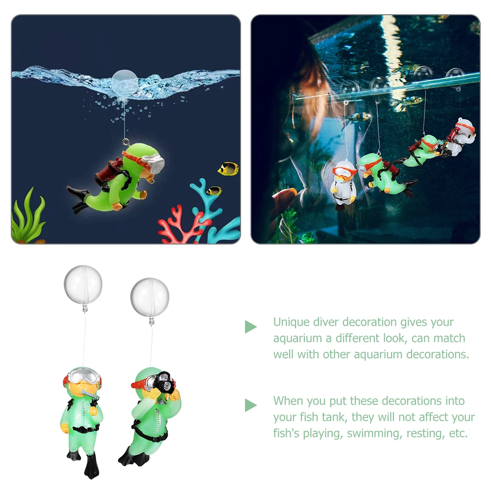 

2 Pcs Night Light Green Diver Decorations Fish Tank Floating naments Adjustable Accessories Material Lasting Glow
