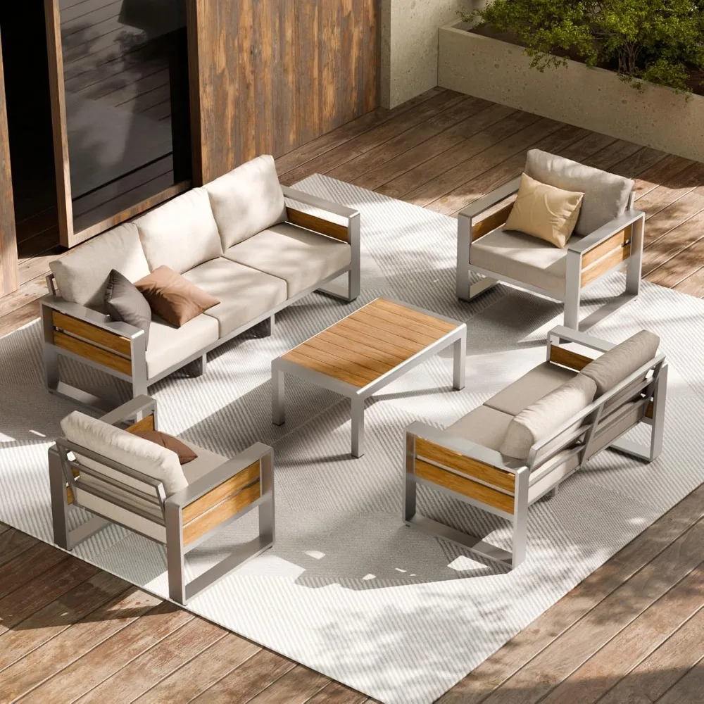 

Outdoor Patio Conversation Furniture Set, 5 PCS Metal Modern Outside Sectional Lawn Furniture with Coffee Table