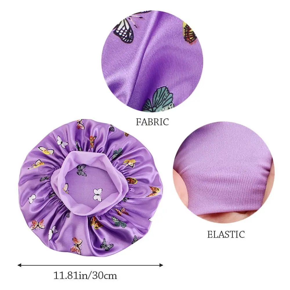 Fashion Butterfly Print Sleeping Cap Satin Hair Care Night Cap Washing Face Wide Brim Make-up Cap for Women