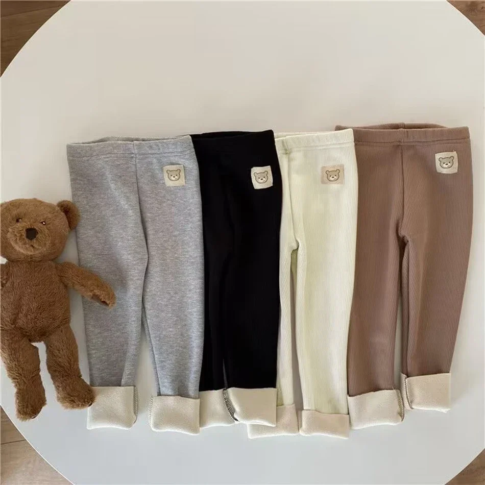 Autumn Winter New Kids One Piece Leggings Unisex Boys Girls Baby Warm Cartoon Elastic Ankle Cuff Cold Resistant Pants