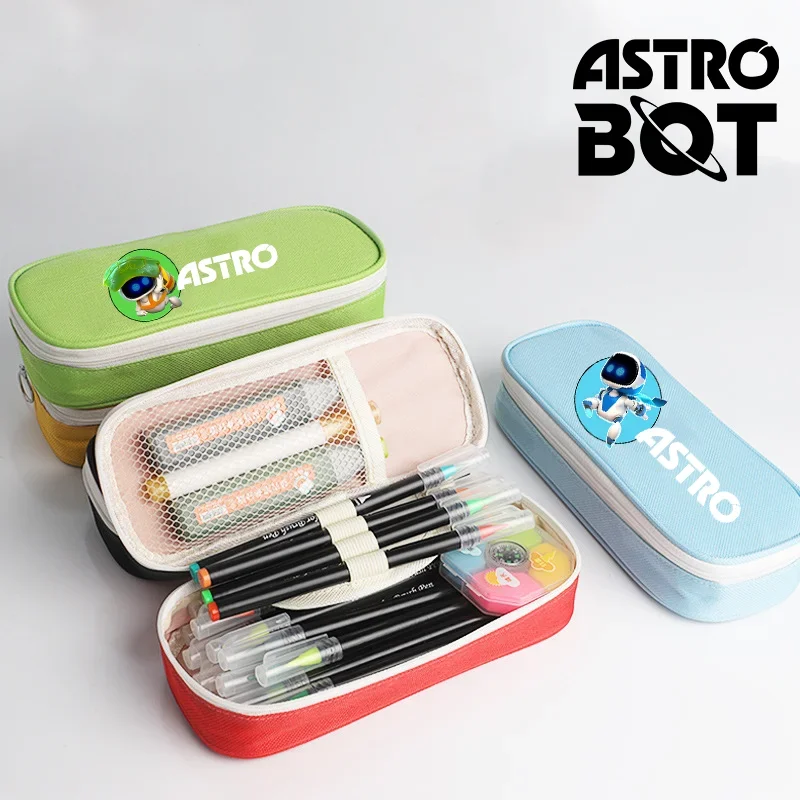 Astro Bot Double Deck Pencil Bags Cute Anime Printing Pencils Case Fashion Cartoon Stationery Storage New Semester Student Gifts