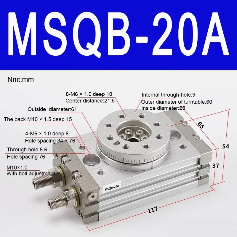 MSQB Pneumatische roterende actuator 190 °   Verstelbare zwenkrotatie voor industriële automatisering, machinesarmen
