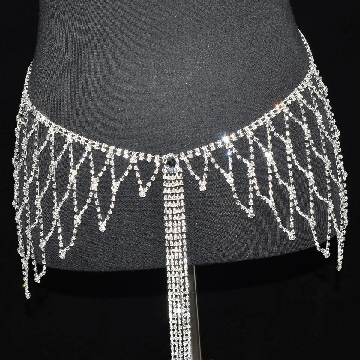 Festival Queen Women\'s Shiny Crystal Rhinestones Skirt Body  Jewelry Sexy Waist Chain Dress Birthday Party Nightclub Clothing