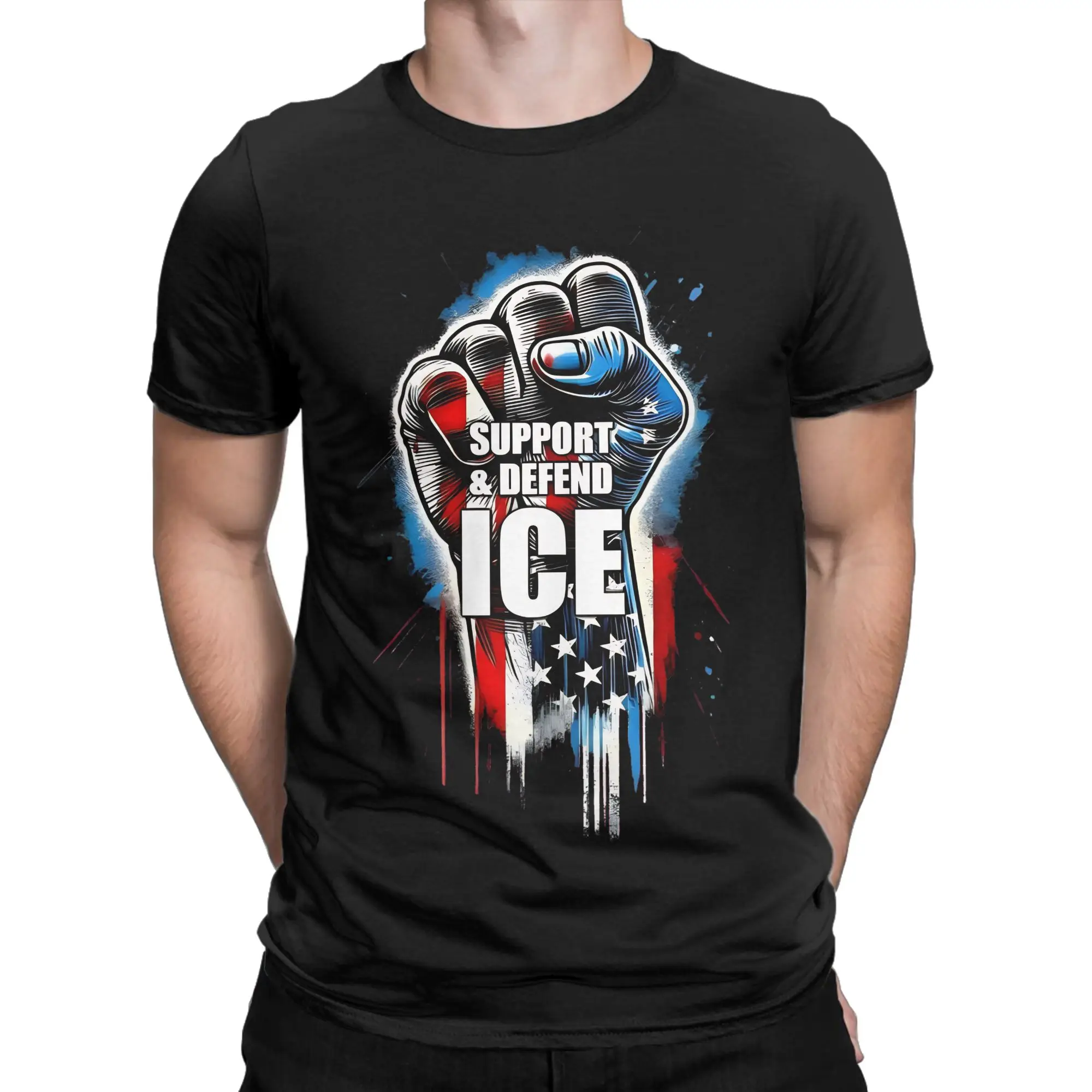 Men's T-Shirt Support And Defend ICE Amazing Cotton Tee Shirt Short Sleeve  T Shirts Crew Neck Clothes Graphic