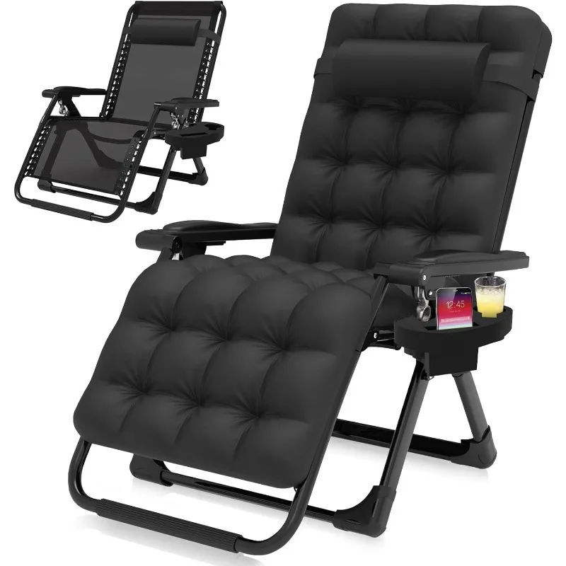 

Zero gravity chair, reclining camping lounge chair, upgraded lock and cup holder, foldable recliner, indoor and outdoor