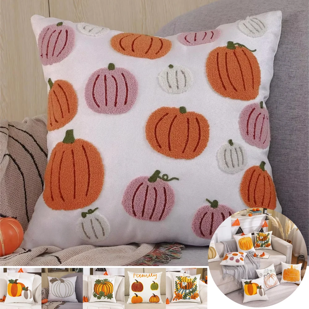 

1PC Orange Christmas Pillow Covers Merry Christmas Pumpkin Print Winter Holiday Decor Cushion Cover for Home Couch 45x45/50x50cm