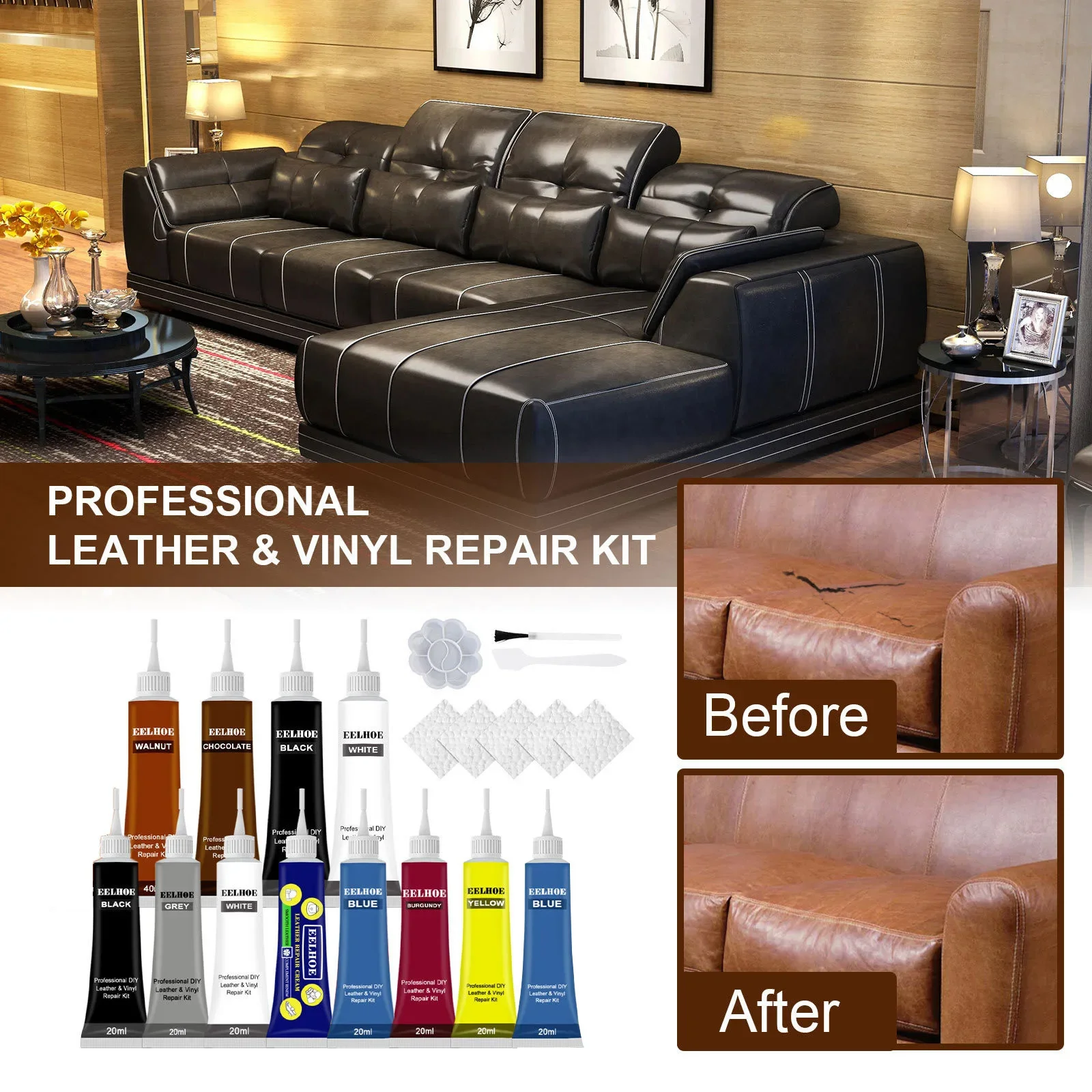 Leather Repair Gel Chair Repair Scratches Cracks Home Sofa Seat Leather Cleaner Complementary Refurbish Repair Paste 50ml/20ml