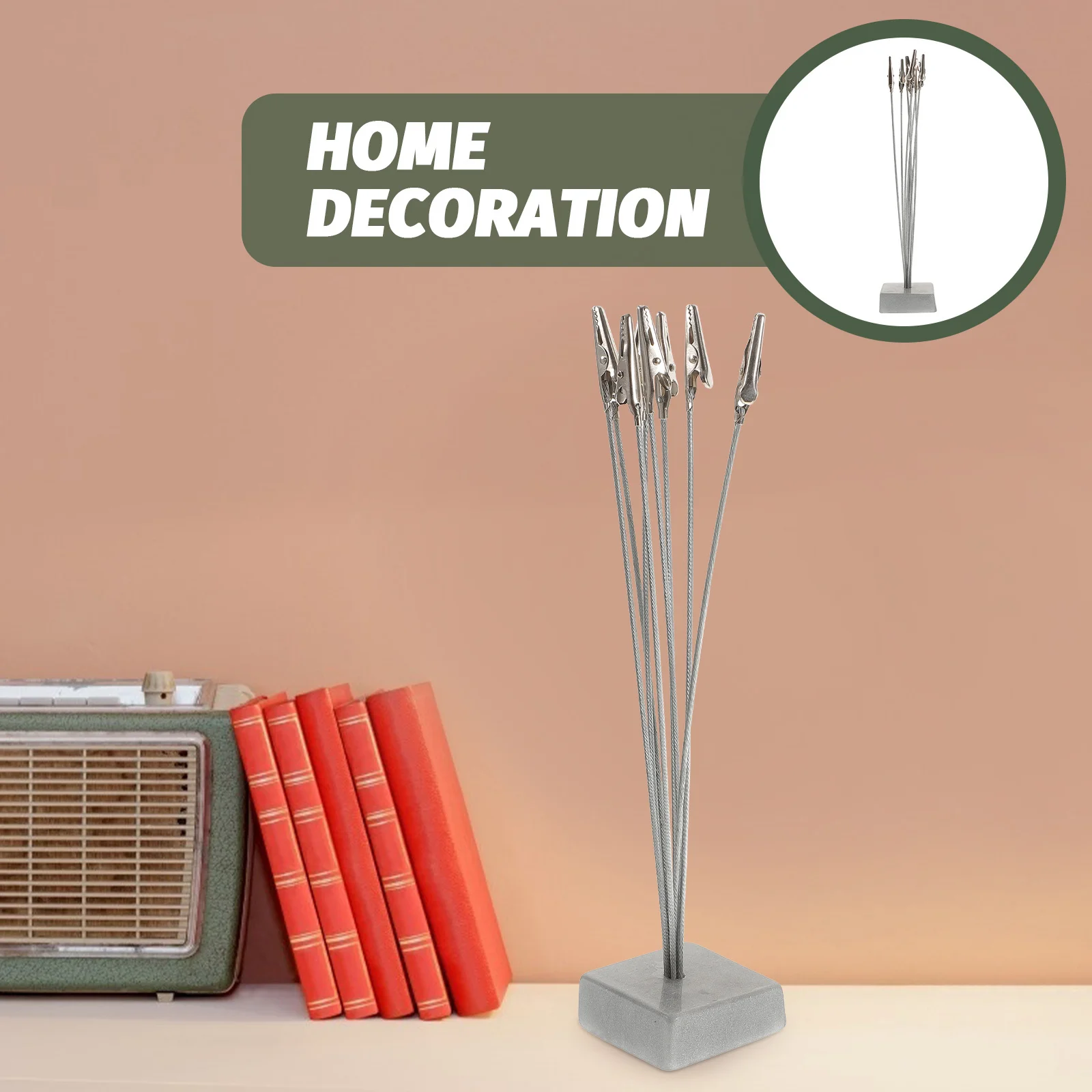 8-Branch Clip Tree Memo Clip Photo Holder Silver Resin Base Stainless Steel Clips Desktop Note Organizer Photo Holder