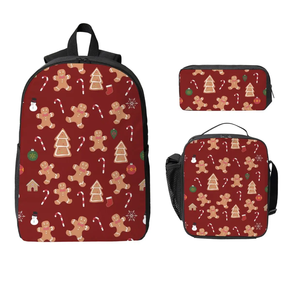 

Christmas Gingerbread Cookies Backpack Student Boys Girls BookBag School Bag Shoulder Bags 3ps Insulated Lunch Bag Pencil Case