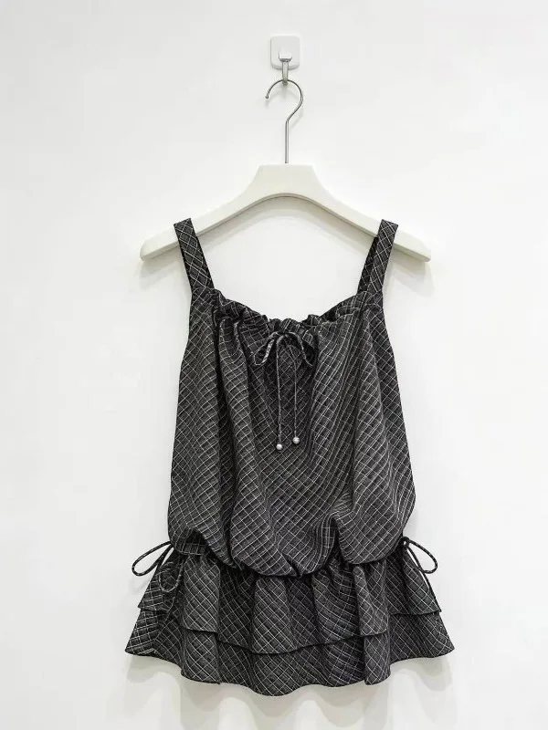 

plus Size 300 Pounds Women's Gentle Wind Double Layer Plaid Strap Vest Drawstring Summer Casual Loose Fit Skin Friendly Breat...