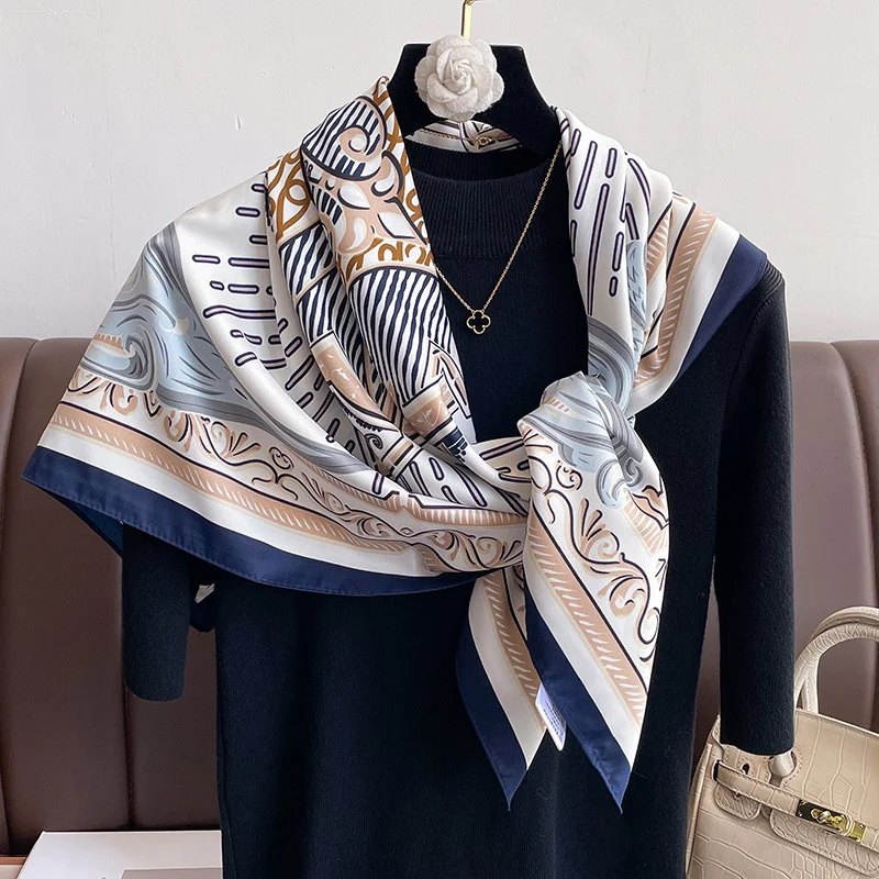 Design Print Twill Square Silk Scarf Women Shawl Wraps Neckerchief Female Hair Hand Head Scarves Hijab Echarpe 2024 Bandana