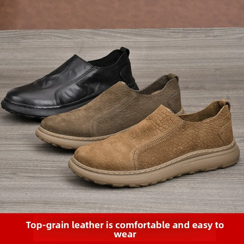 

Fashion Platform Sneakers Non-slip Outdoor Walking Shoes Men Casual Leather Shoes Slip on Loafers Comfortable Work Shoes for Men