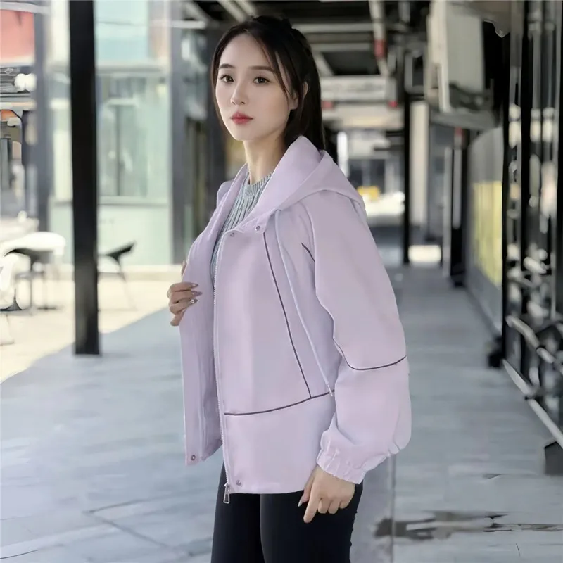 Fashion Age-reducing Women's Simple Coat Windproof Polyester Short Jacket 2027 Spring New Female Hooded Loose Overwear