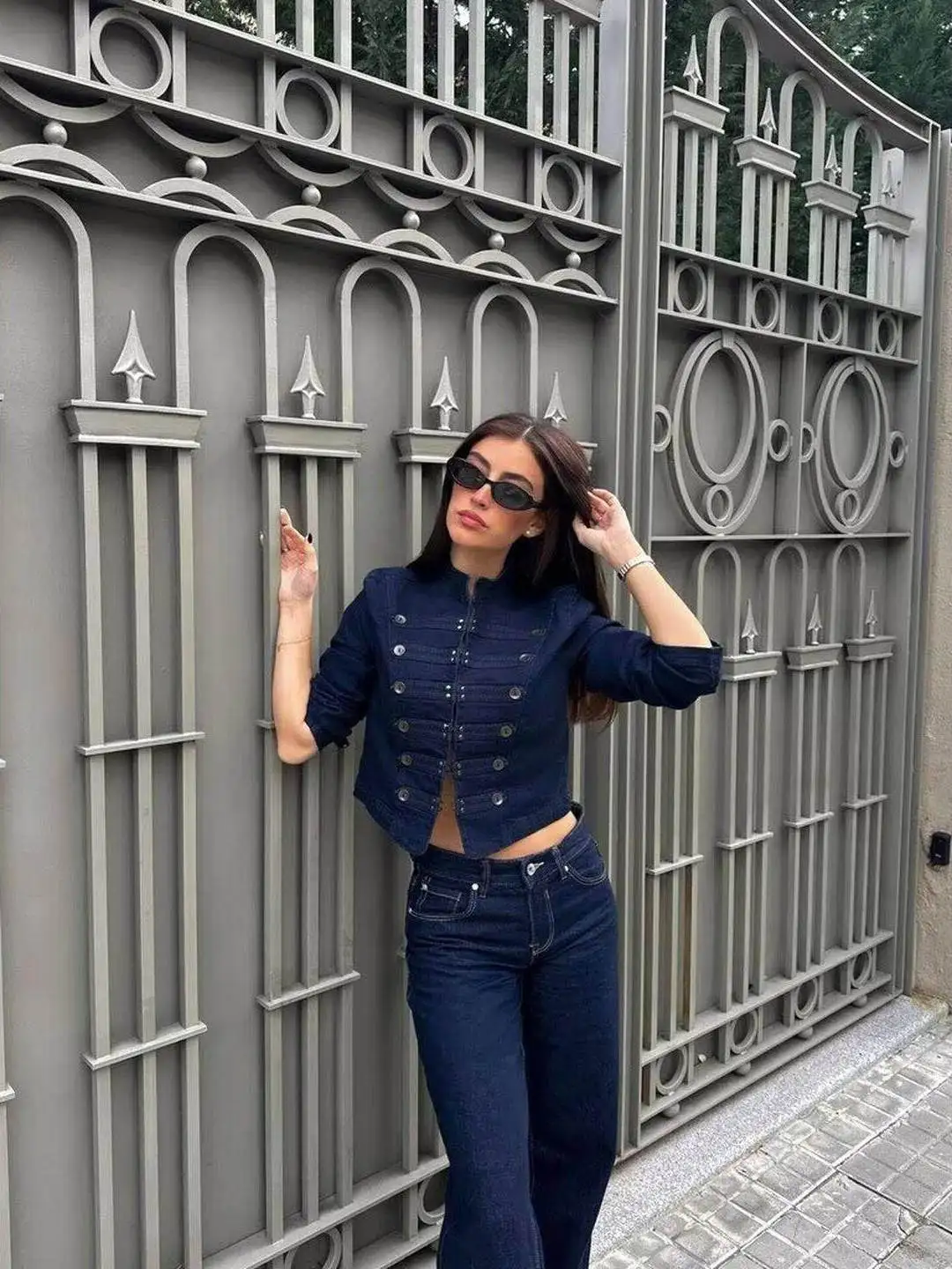 Retro American Casual Long Sleeve Stand Collar Button Decorated Denim Jacket Short Outerwear Polyester Fiber Women's Fashion