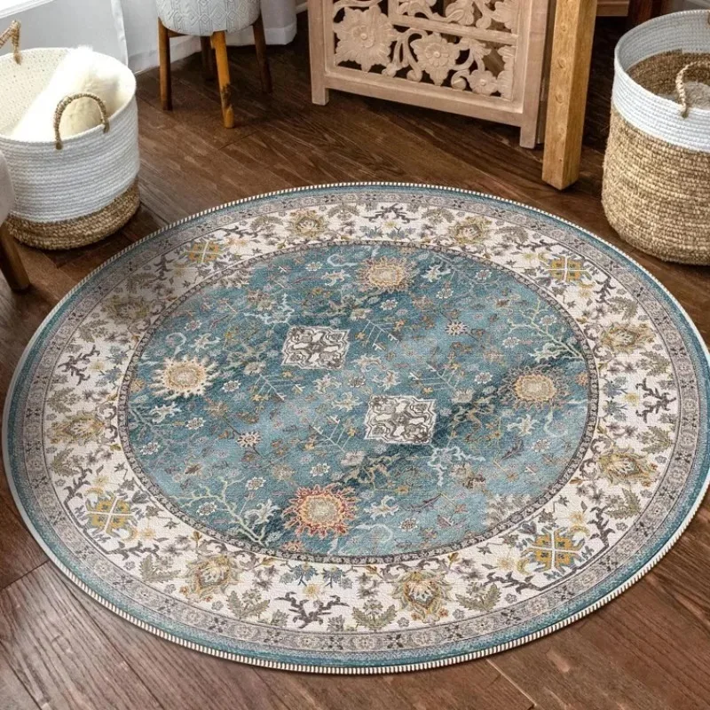 VIKAMA Alfombra de pila redonda retro bohemia, alfombra circular vintage para mesa de centro, sofá y dormitorio, decoración antideslizante para el hogar