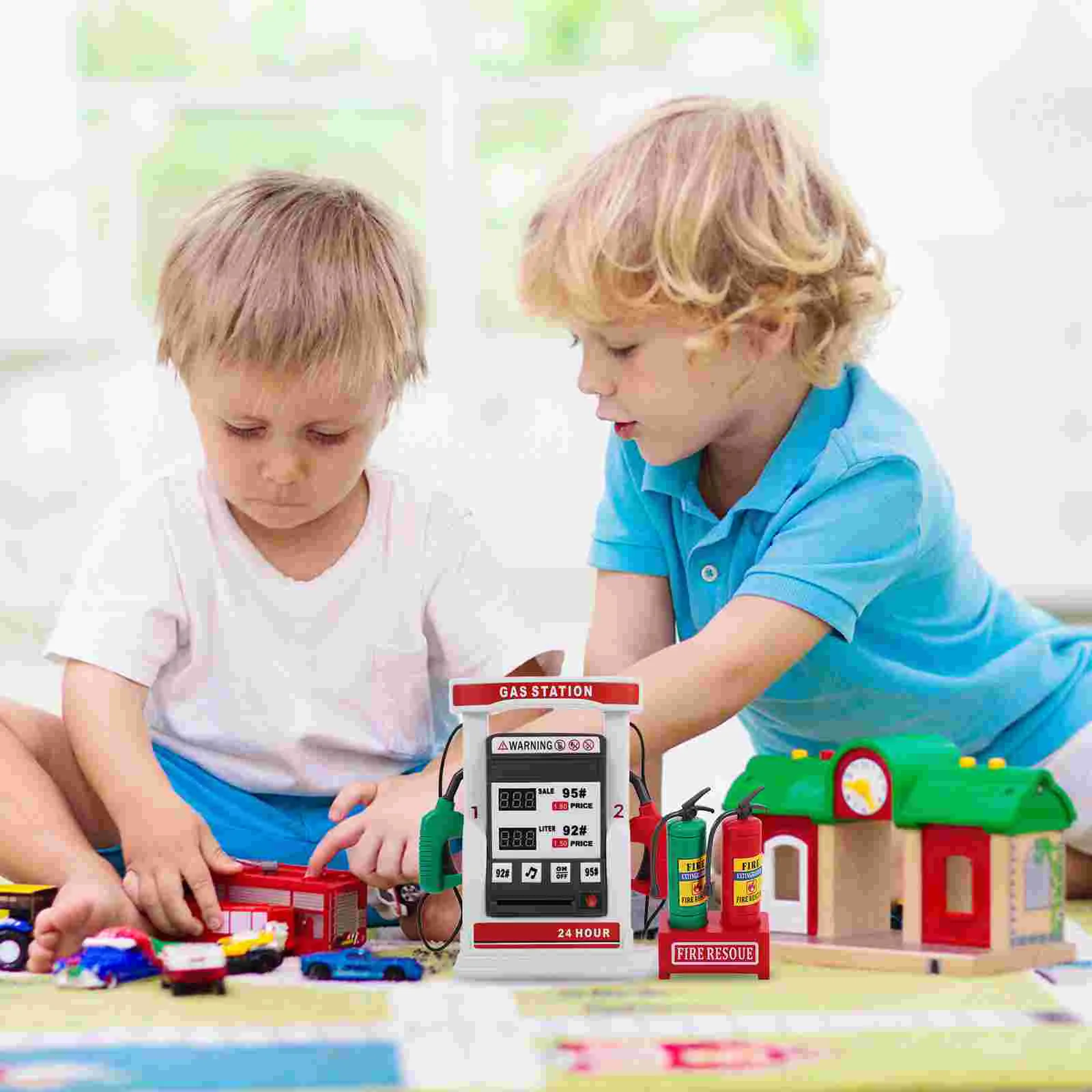 Kindersimulatie Auto Tankstation Speelgoed Digitaal display DIY Bus Onderdak Model Intelligente telfunctie Kunststof