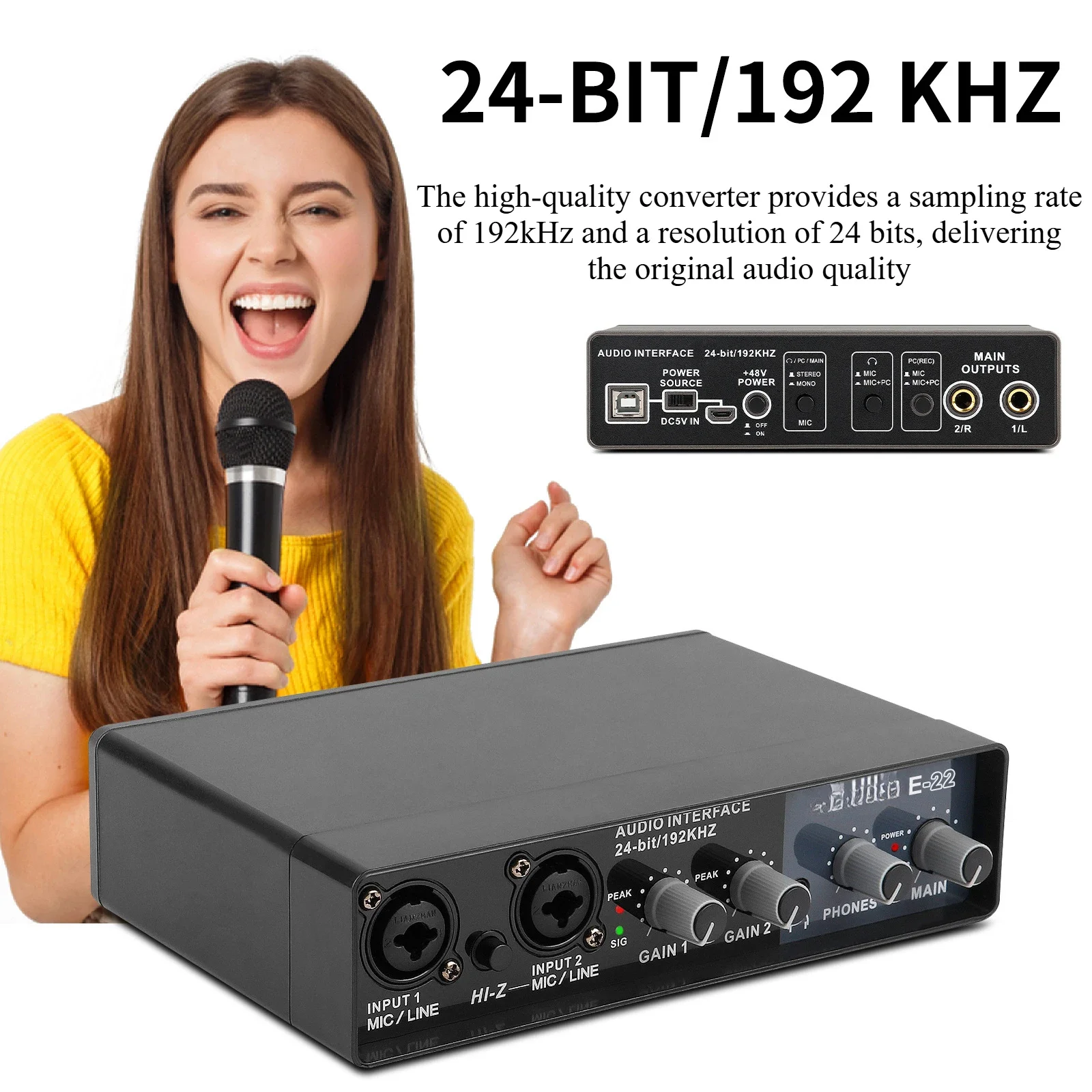 Mini karaoke professional microphone, external computer recording sound card driver free 24bit/192kHz