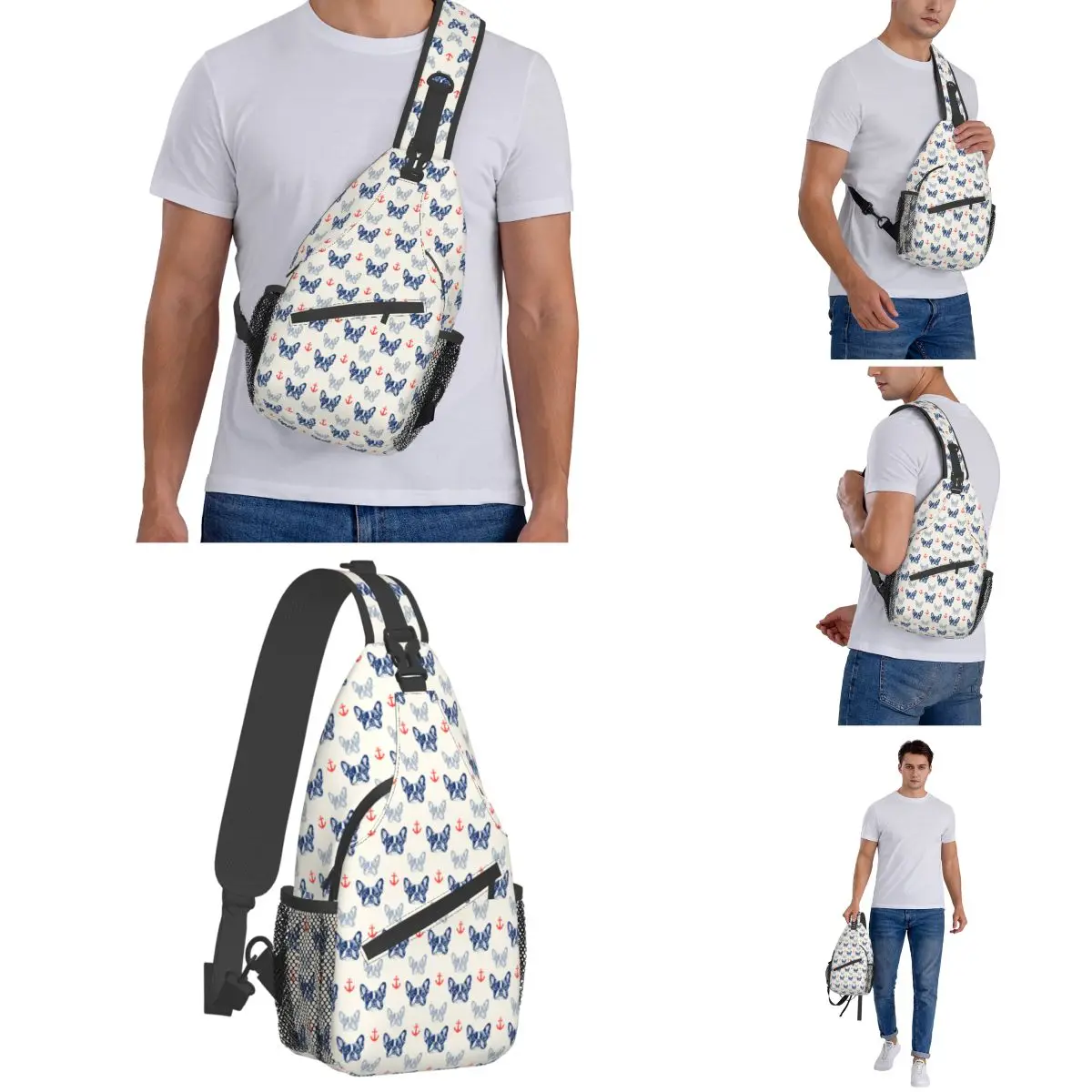 French Bulldog Anchor Crossbody Sling Bags SmallChest Bag zaino a tracolla Daypack per escursionismo viaggio campeggio Bookbag