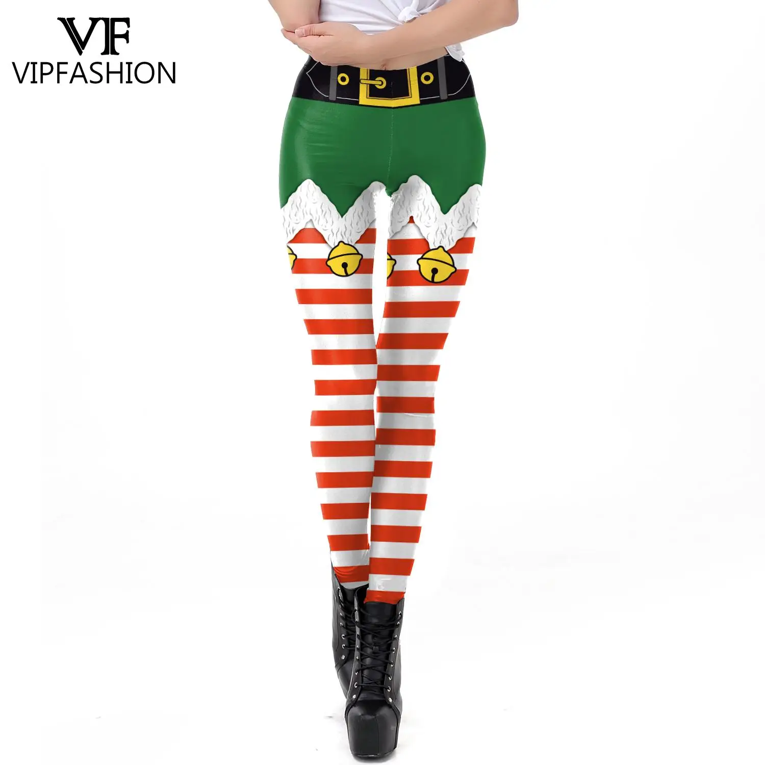 VIP FASHION Women Christmas Leggings Family Gift Trousers Mid Waist Sexy Tights Xmas Party Long Pants Elastic Seam Ugly Clothes