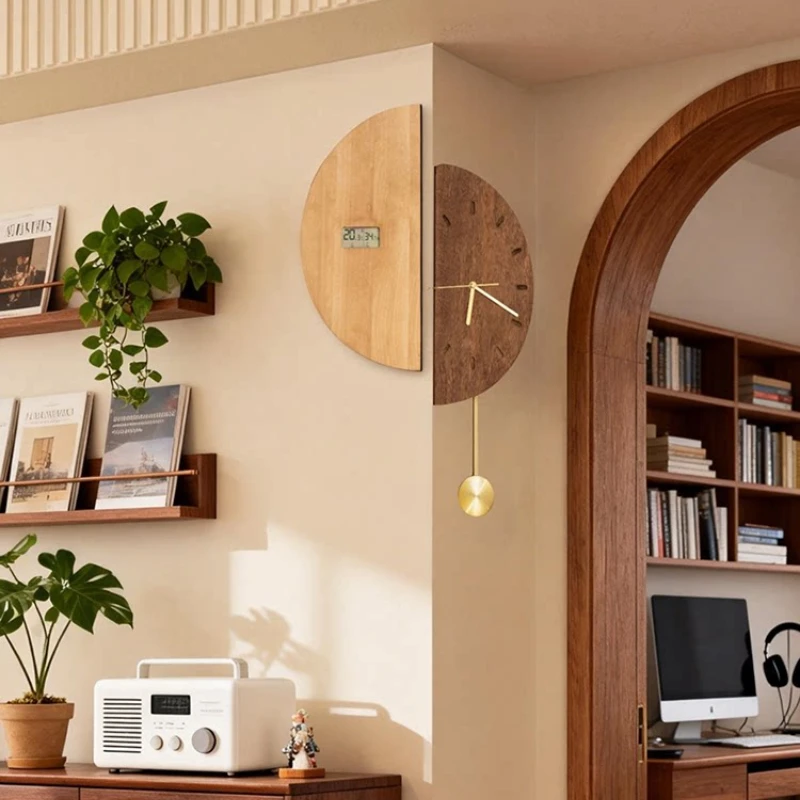 

Modern Corner Wall Clock Solid Wooden Creative Wall Timepiece Light Luxury Premium Home Decor Hanging Clock for Living Room
