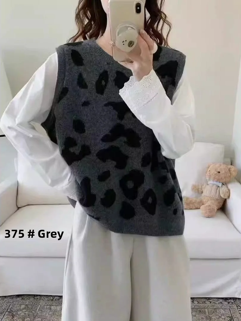 

Осенне-зимний мягкий вязаный шерстяной жилет для женщин с круглым вырезом, модный ретро-дизайн с леопардовым принтом, универсальная теплая верхняя одежда