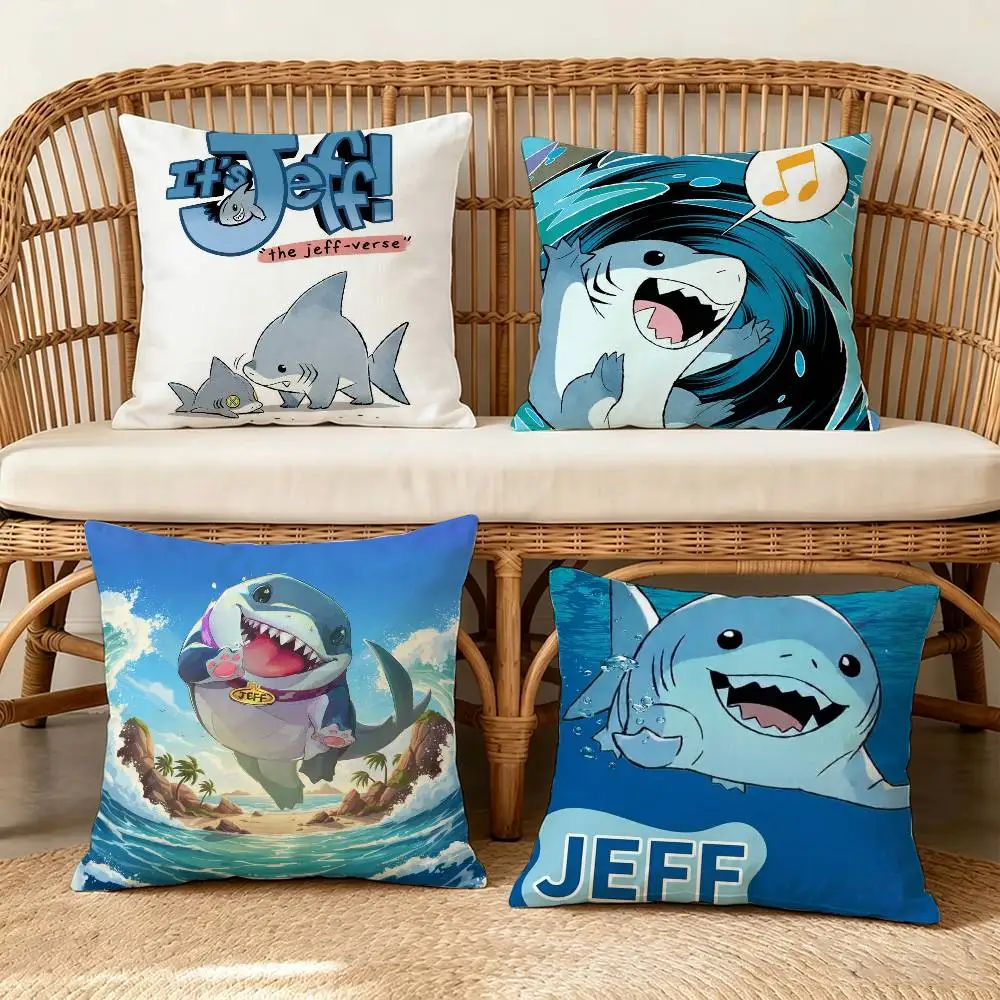 Cute Jeff The Land S-Shark Square   Pillow Cushion Cover Pillowcase Living Room Sofa Home Decor Customized