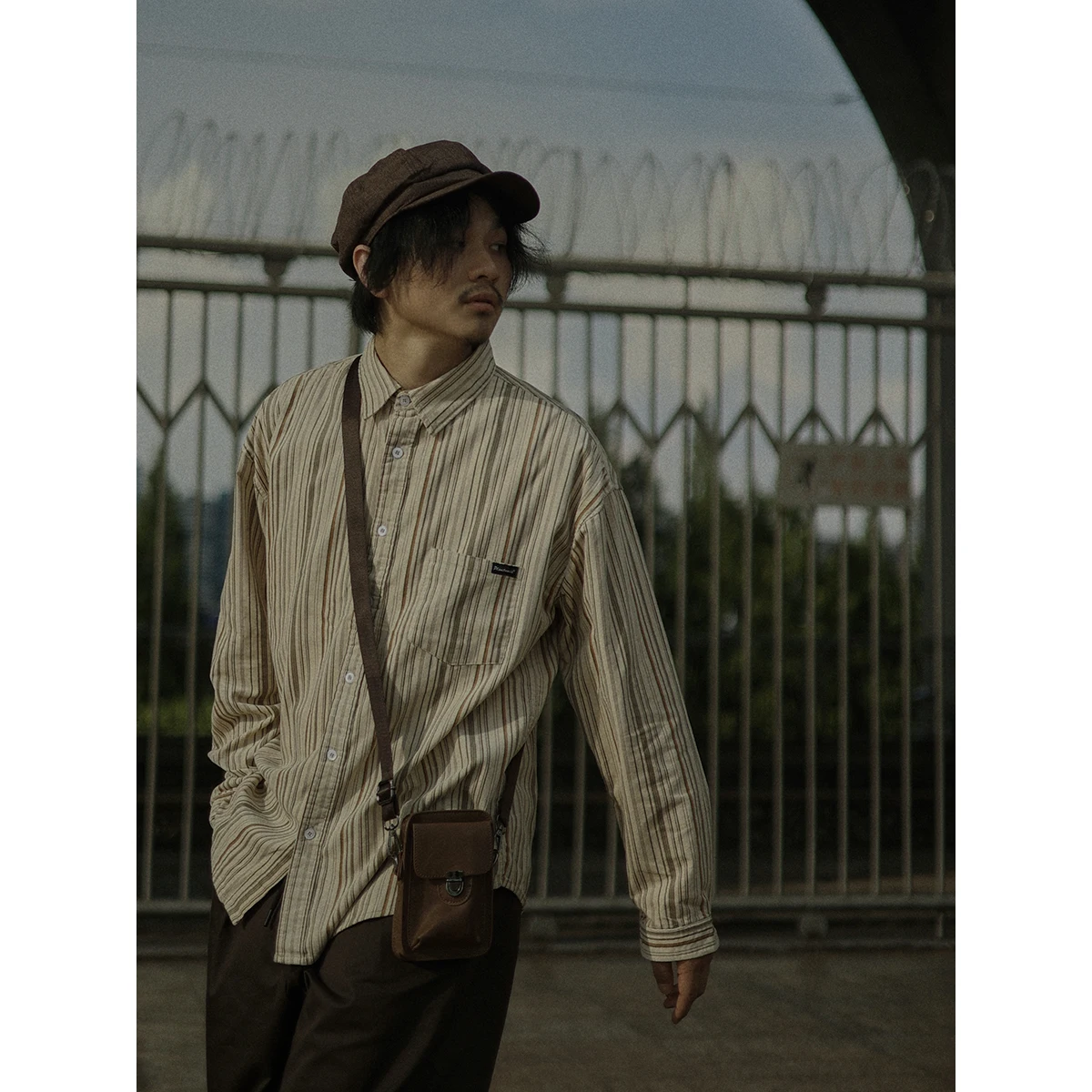 

Youth Crisis Slim Corduroy Striped Shirt Men's Loose Long Sleeve Retro Japanese Style Casual Long Shirt Autumn Top