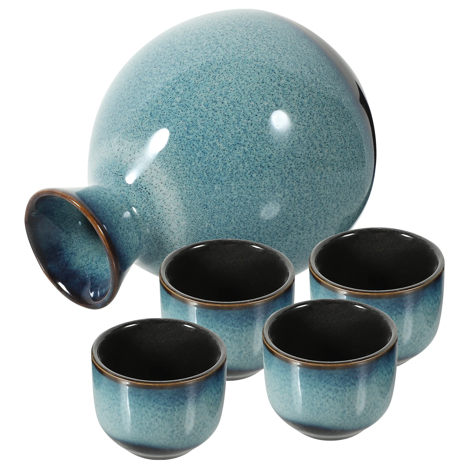 

1Set Japanese Style Sake Pot and Cups Frosted Surface Low Water Absorption Simple Vintage Storage Containers for Hotels