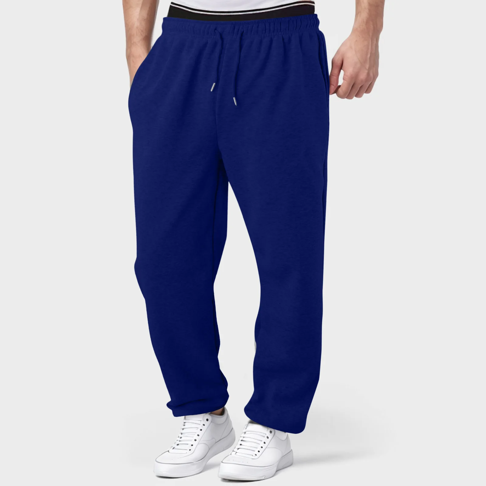 Baggy joggingbroek voor heren 2024, casual grijze broek met zakken, elastische taille, trekkoordbroek, hardloopfitness joggingbroek