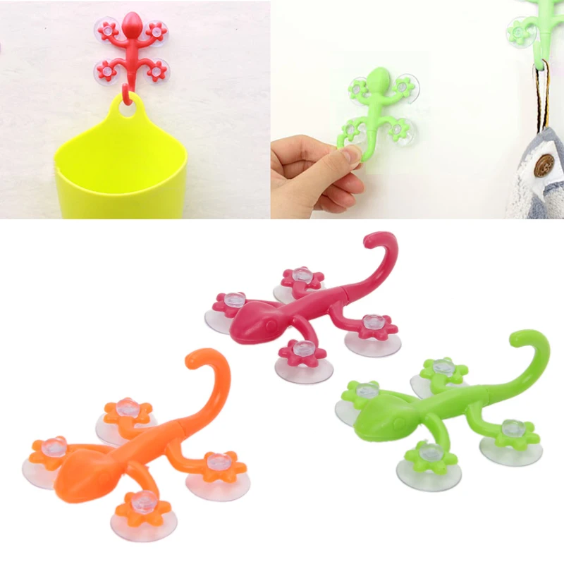 Powerful Plastic Four Suction Cups Hook Wall Hanger Decoration Bathroom